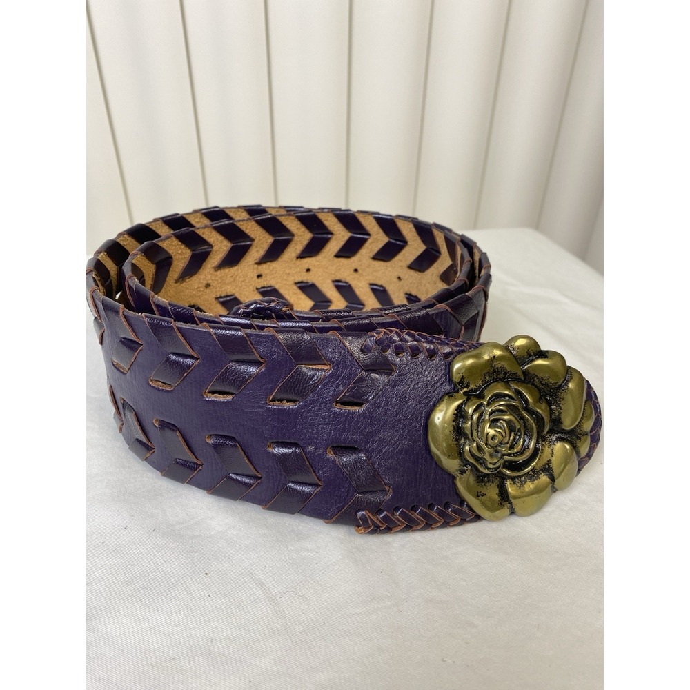 Bohemian Leather Purple Adgustable Belt With Brass Buckle